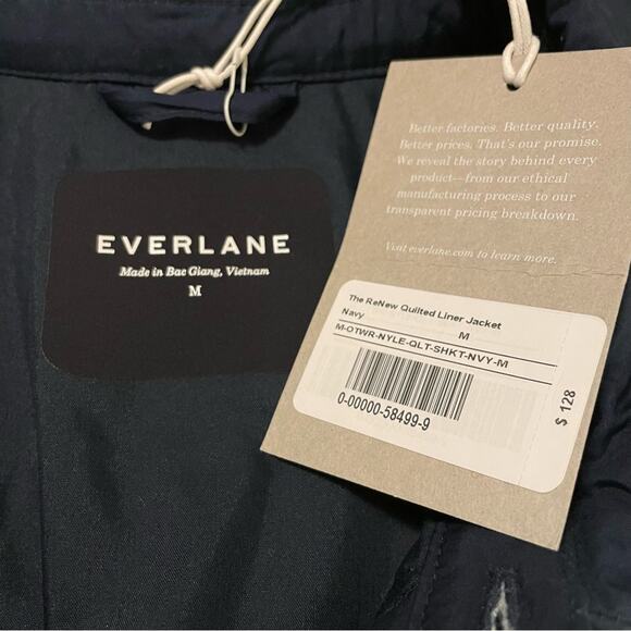 EVERLANE The ReNew Quilted Liner Jacket in Navy Blue Warm Pockets Medium NEW - Picture 7 of 9